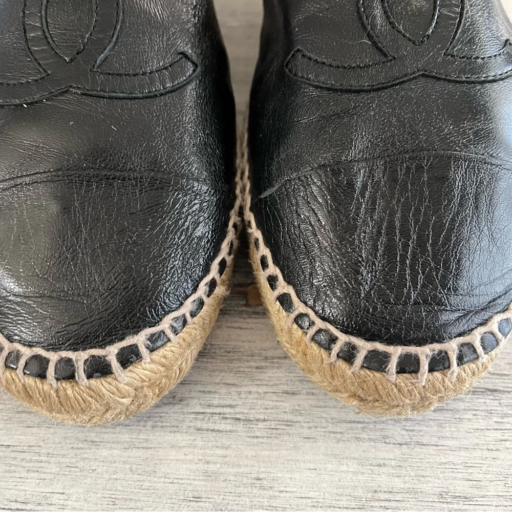 CHANEL CC Cap toe Classic Black Leather Espadrilles size 40 - Picture 8 of 11